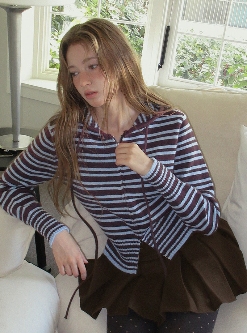 TWEE Error stripe knit hood zip-up | Product styling view 5