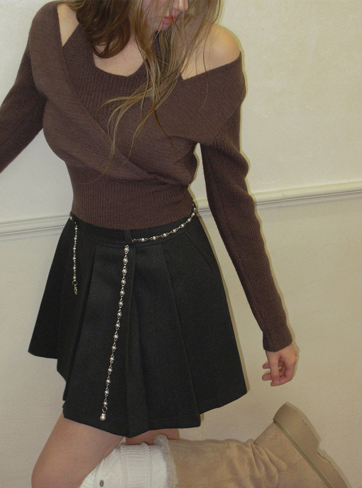 TWEE Enan textured pleated mini skirt | Product styling view 5