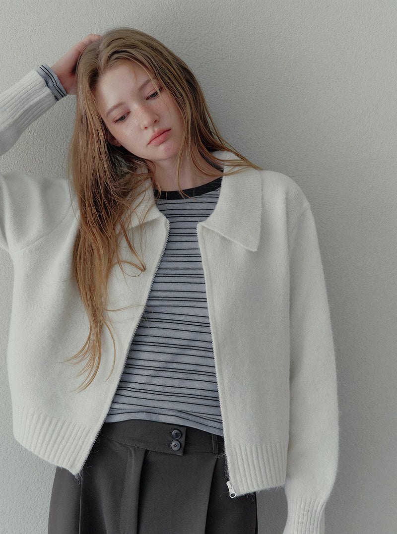 Itel basic collar knit zip-up | View 3