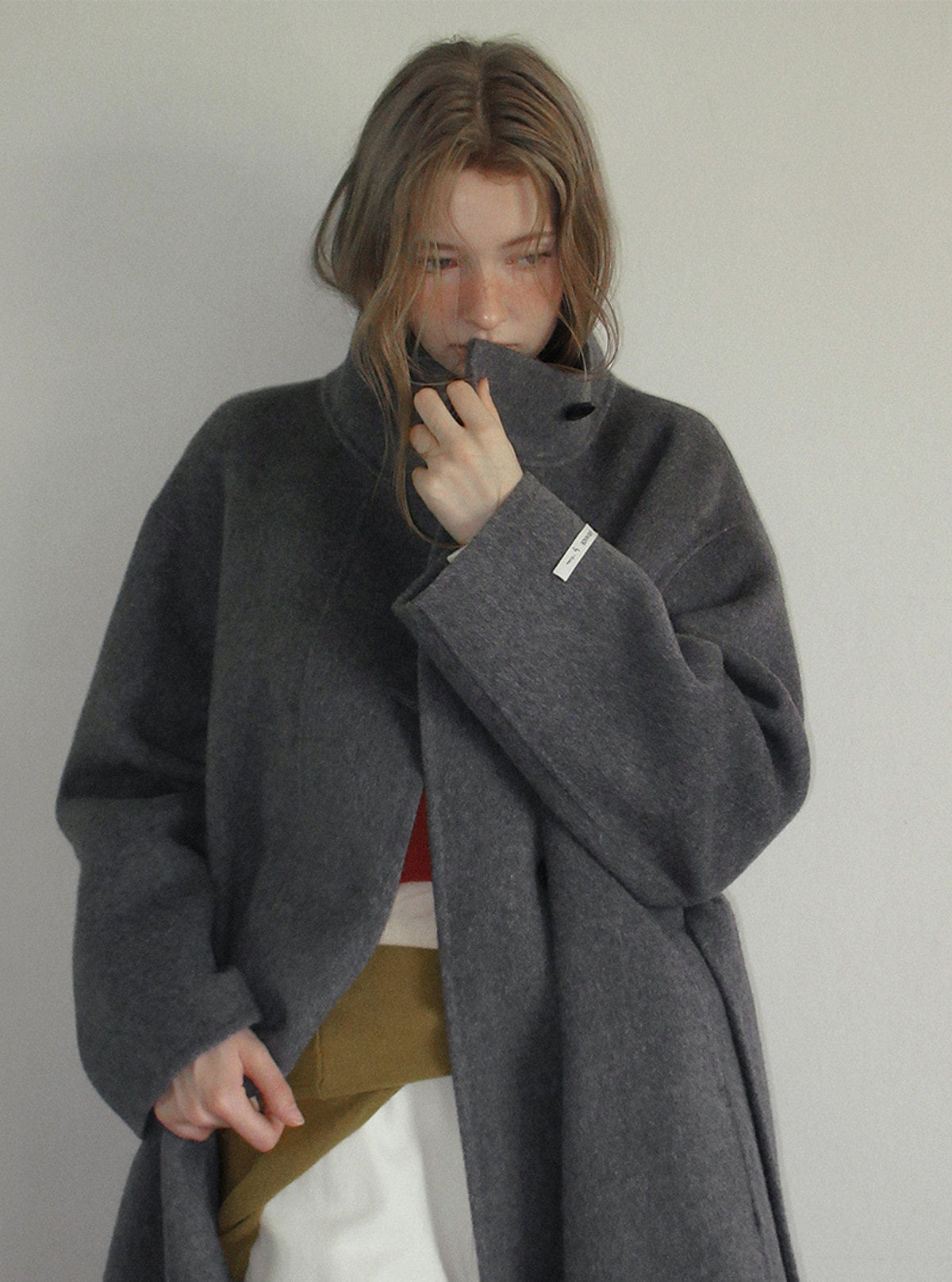 Obez asymmetric button handmade long coat (strap set) | View 11
