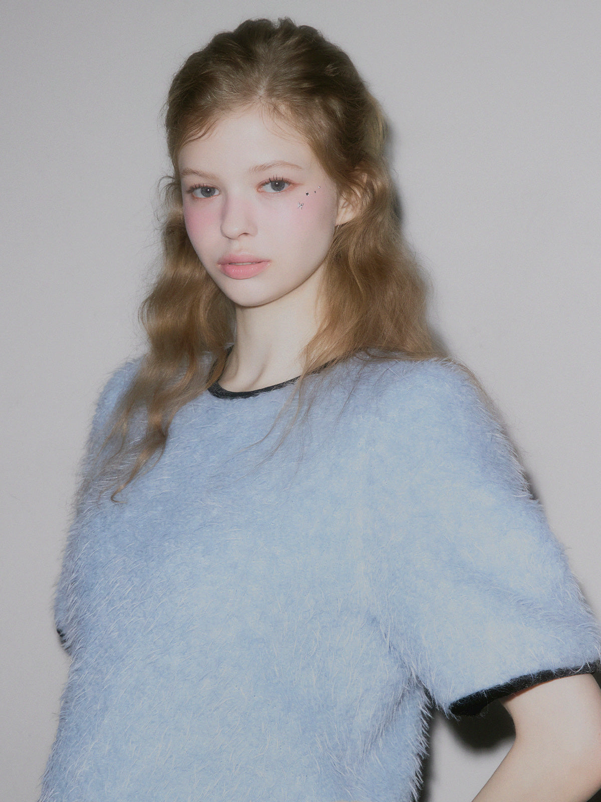 Moco boucle puff short-sleeve blouse