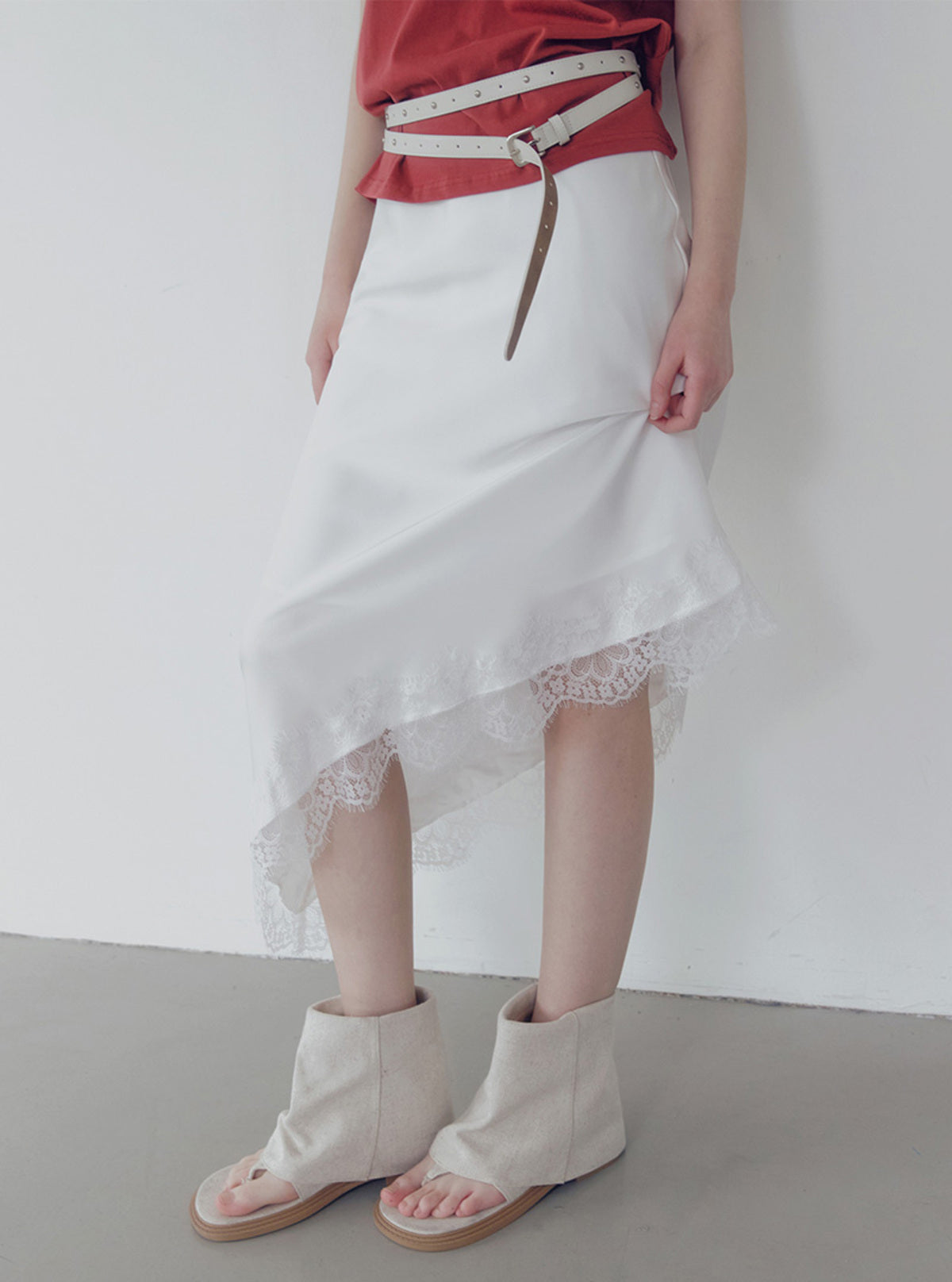 Devin Satin Lace-Trim Banding Skirt