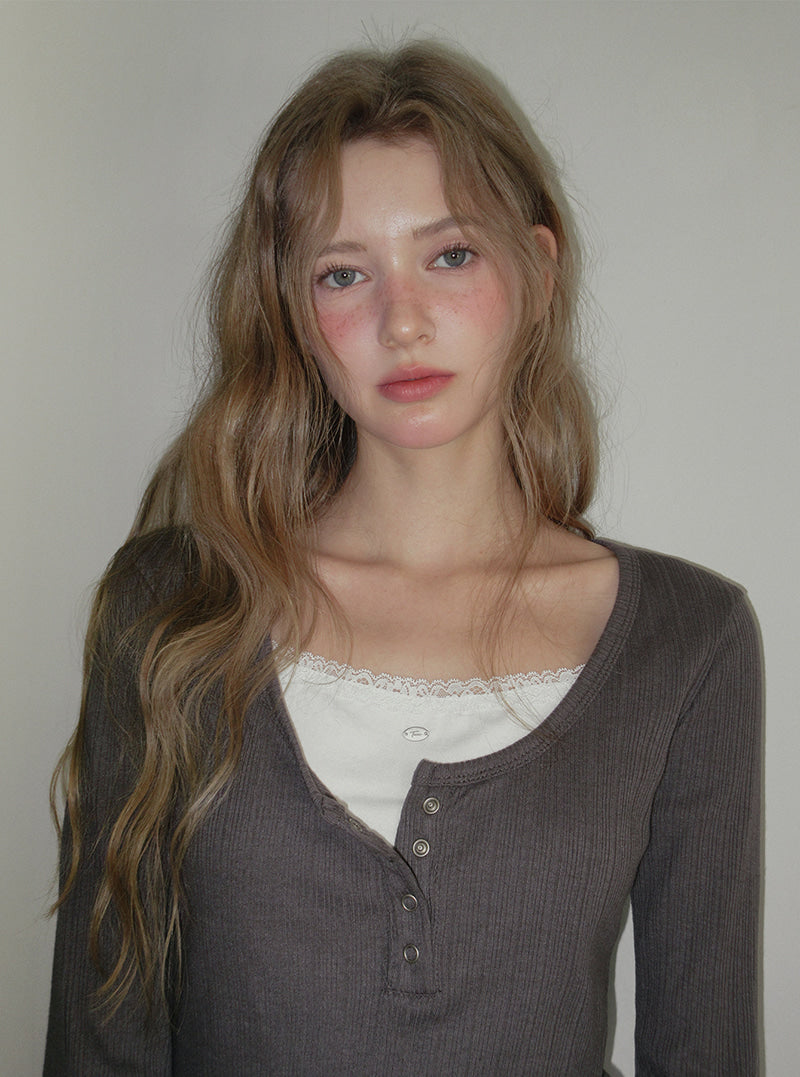 TWEE Runki layered button long sleeve T-shirt | Product styling view 5