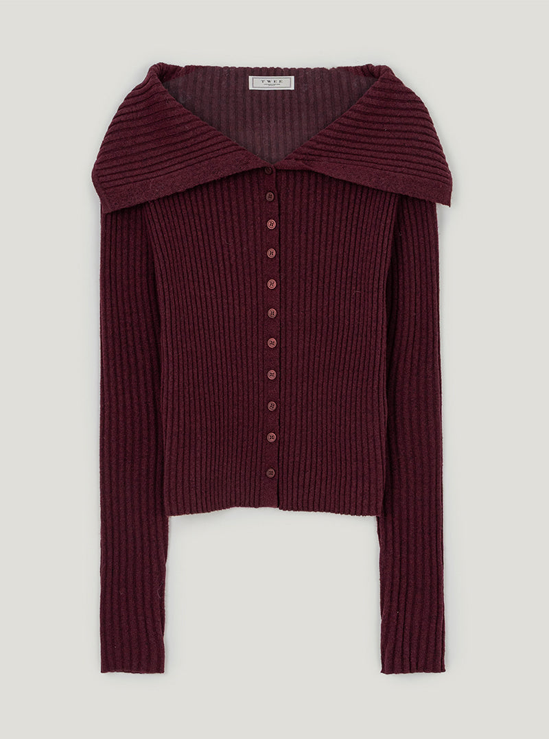 TWEE Riden sailor collar ribbed long sleeve knit | Burgundy product-only view