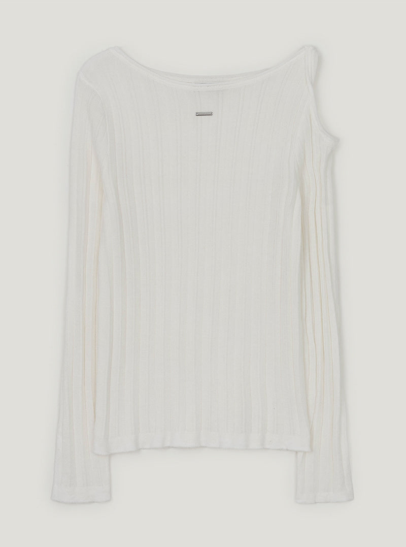 Roman asymmetric shoulder twist long sleeve knit | Ivory cutout