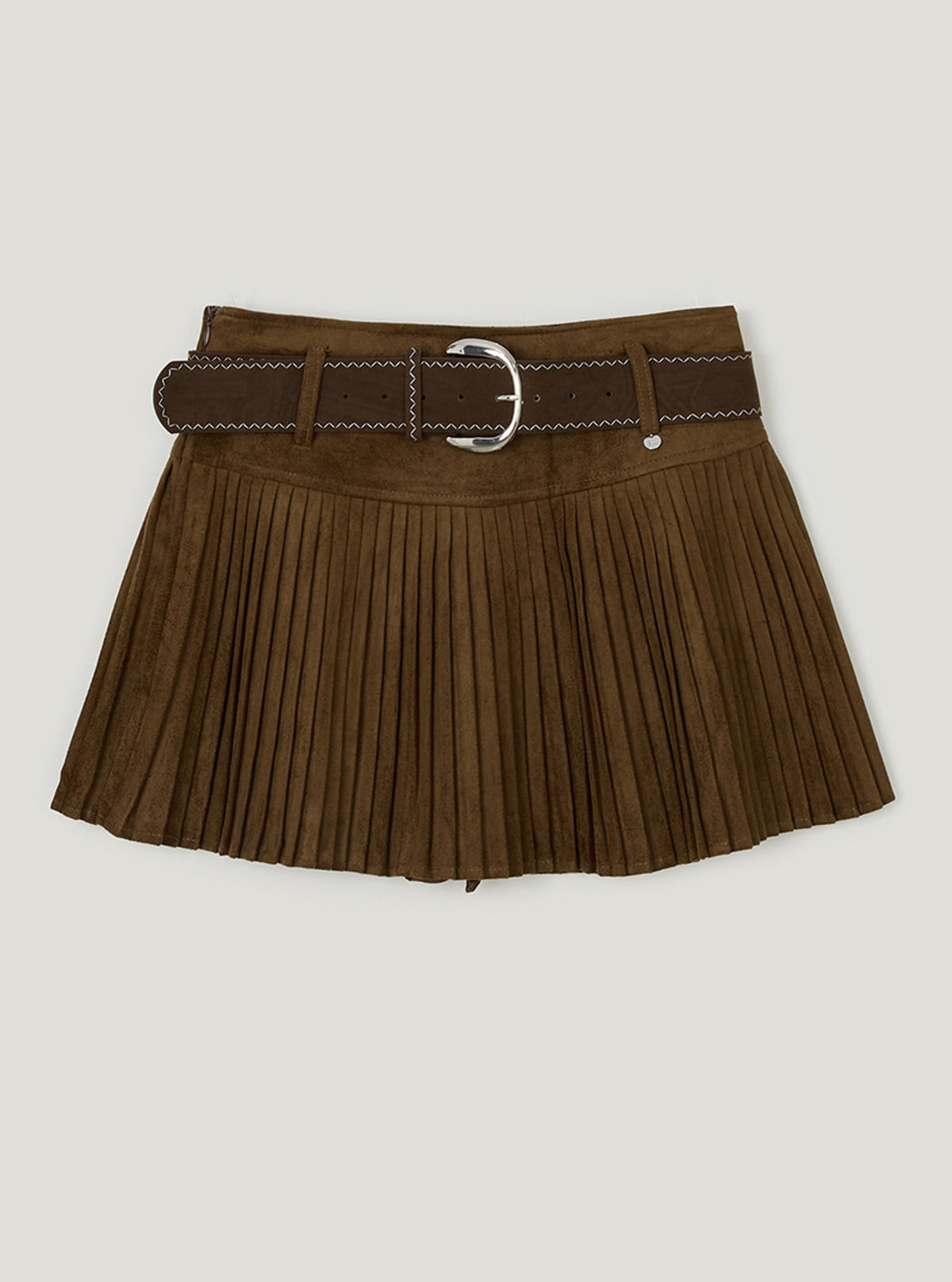 TWEE Tonel suede pleated mini skirt (belt set) | Camel product-only view
