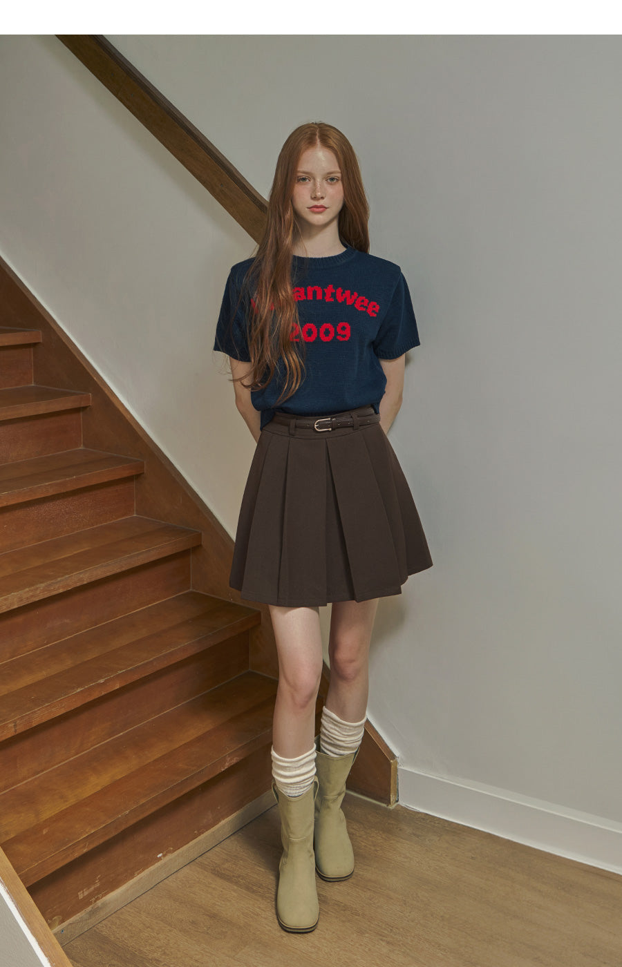 Glonee Pleated Mini Skirt (Belt Set)