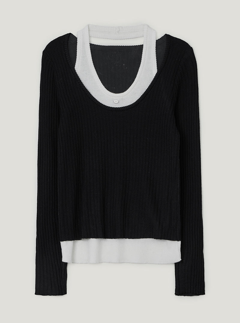 TWEE Kellon halter layered long sleeve knit | Black product-only view