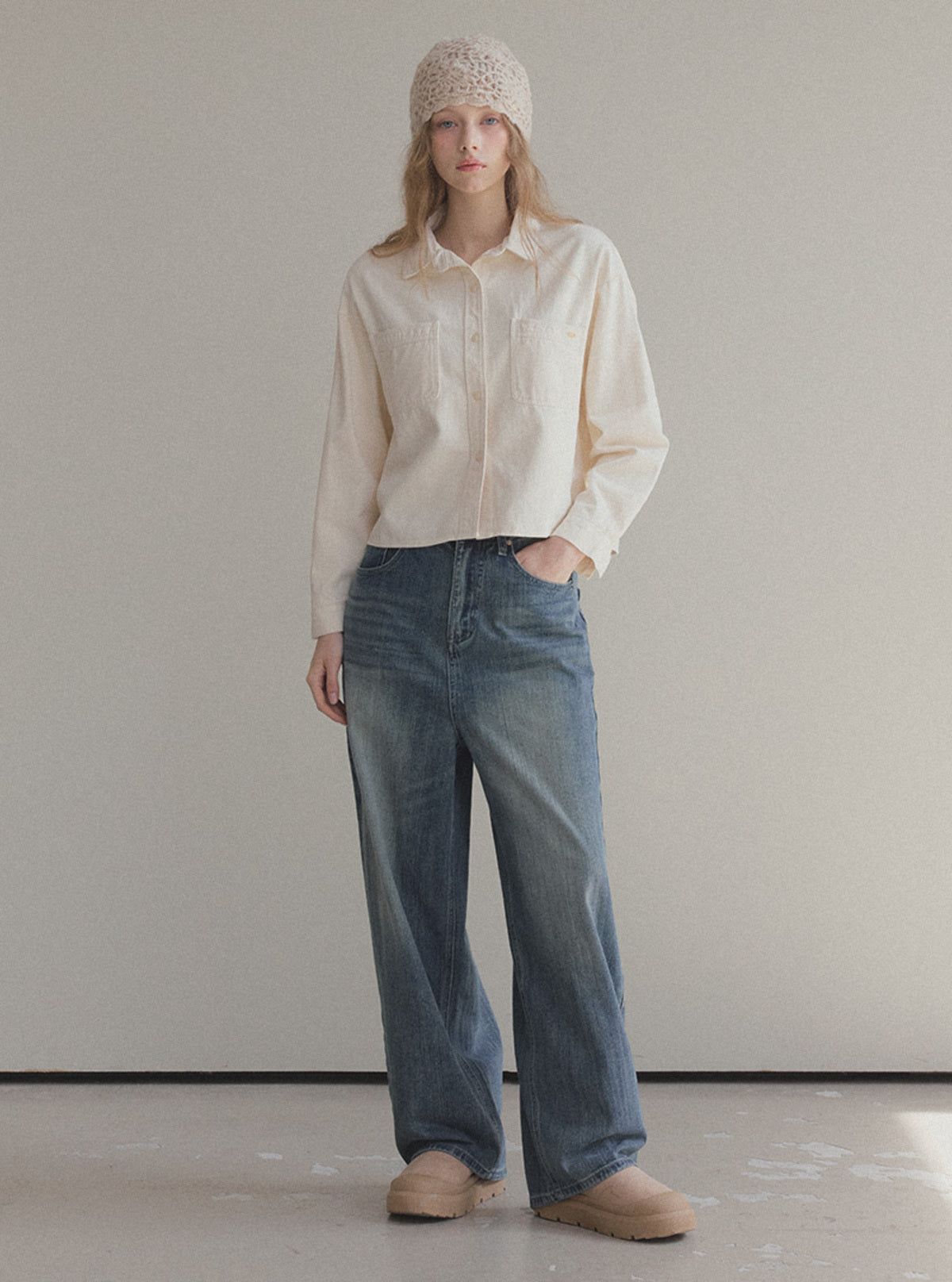 Retel Washed Wide Long Denim Pants