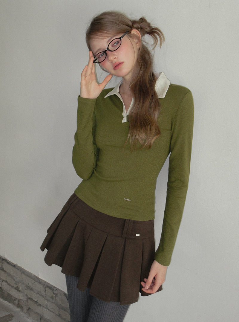 TWEE Tesher collar contrast long sleeve T-shirt | Product styling view 6