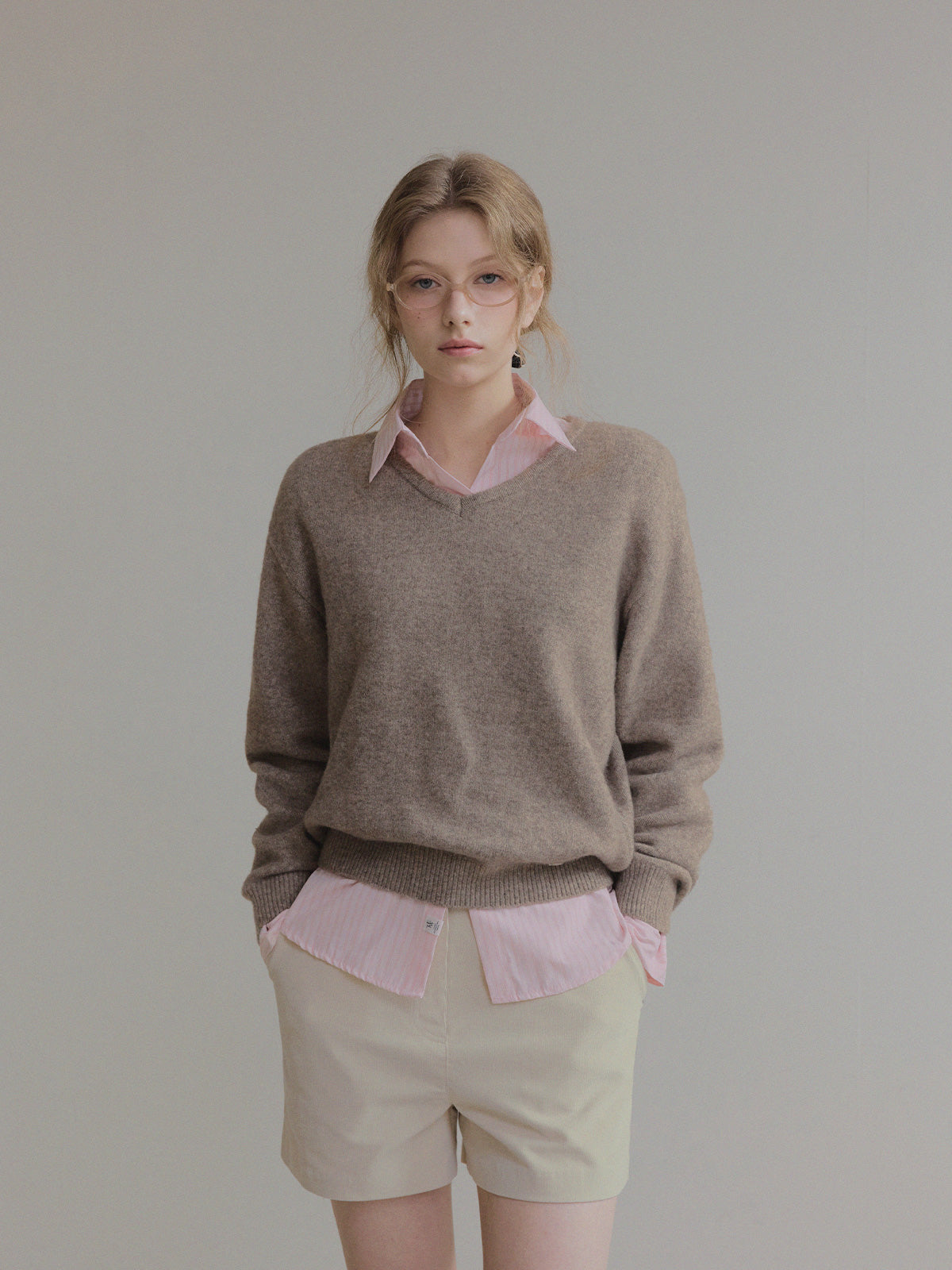[TWEE]Twill Basic V-Ausschnitt Langarm Strick