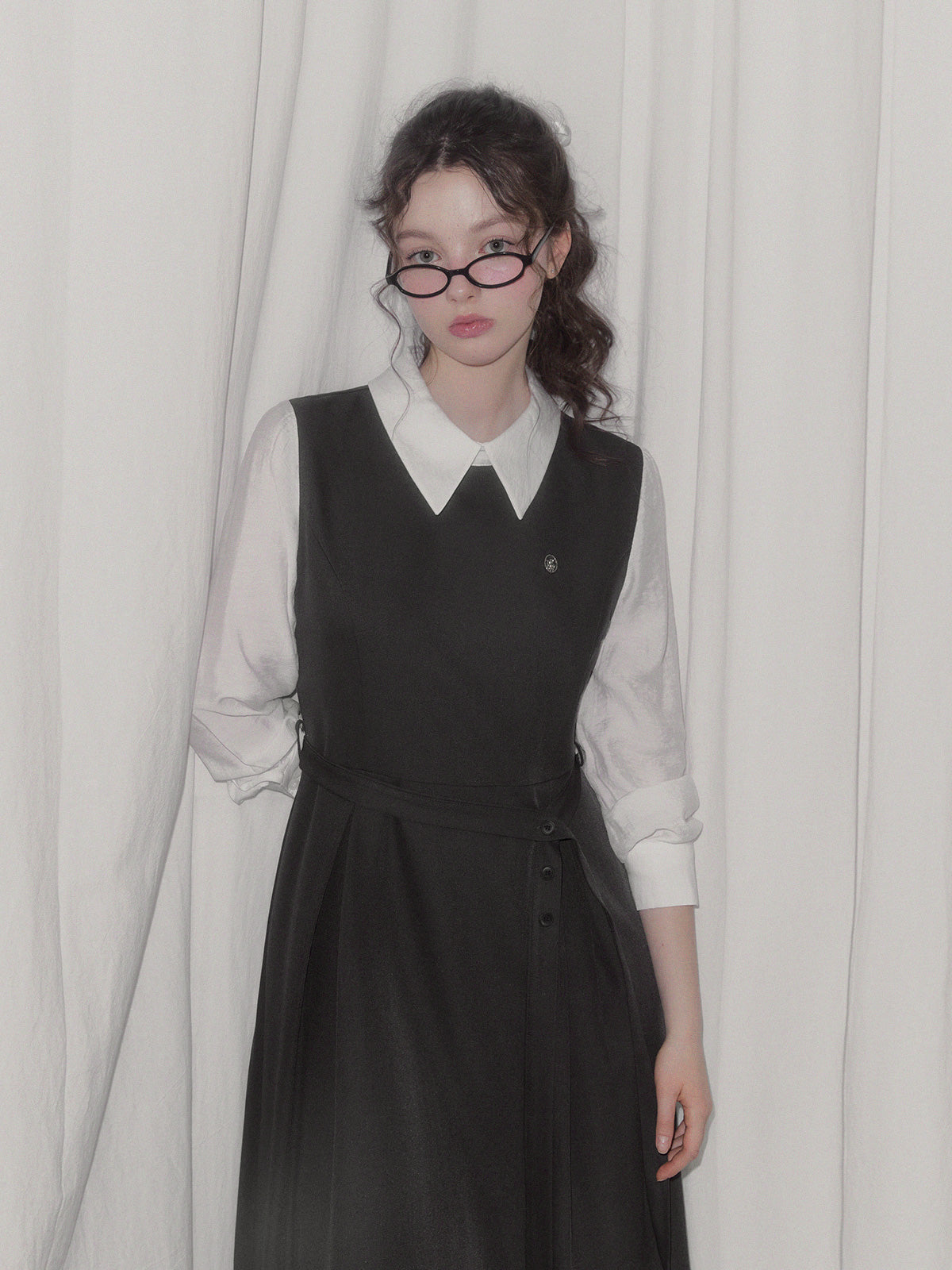 [TWEE] Riven Shirtkleid Mit Kontrastierenden Biesen, Lang (Träger-Set)