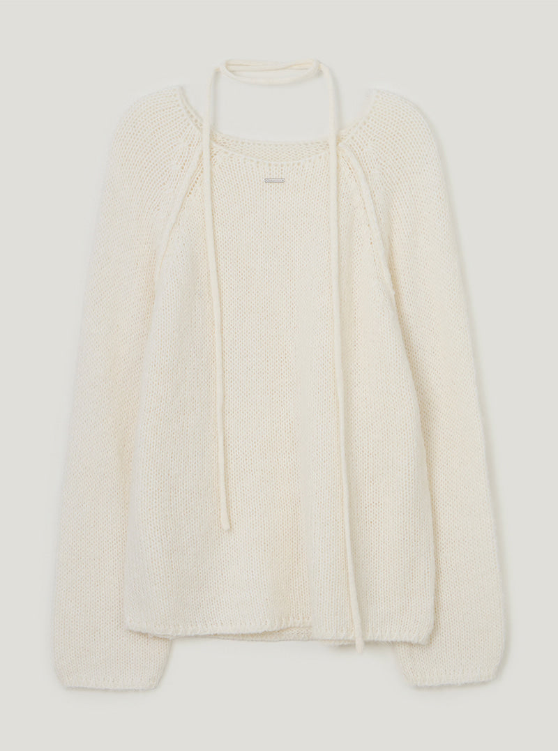TWEE Muz oversized raglan brushed long sleeve knit (strap set) | Ivory product-only view