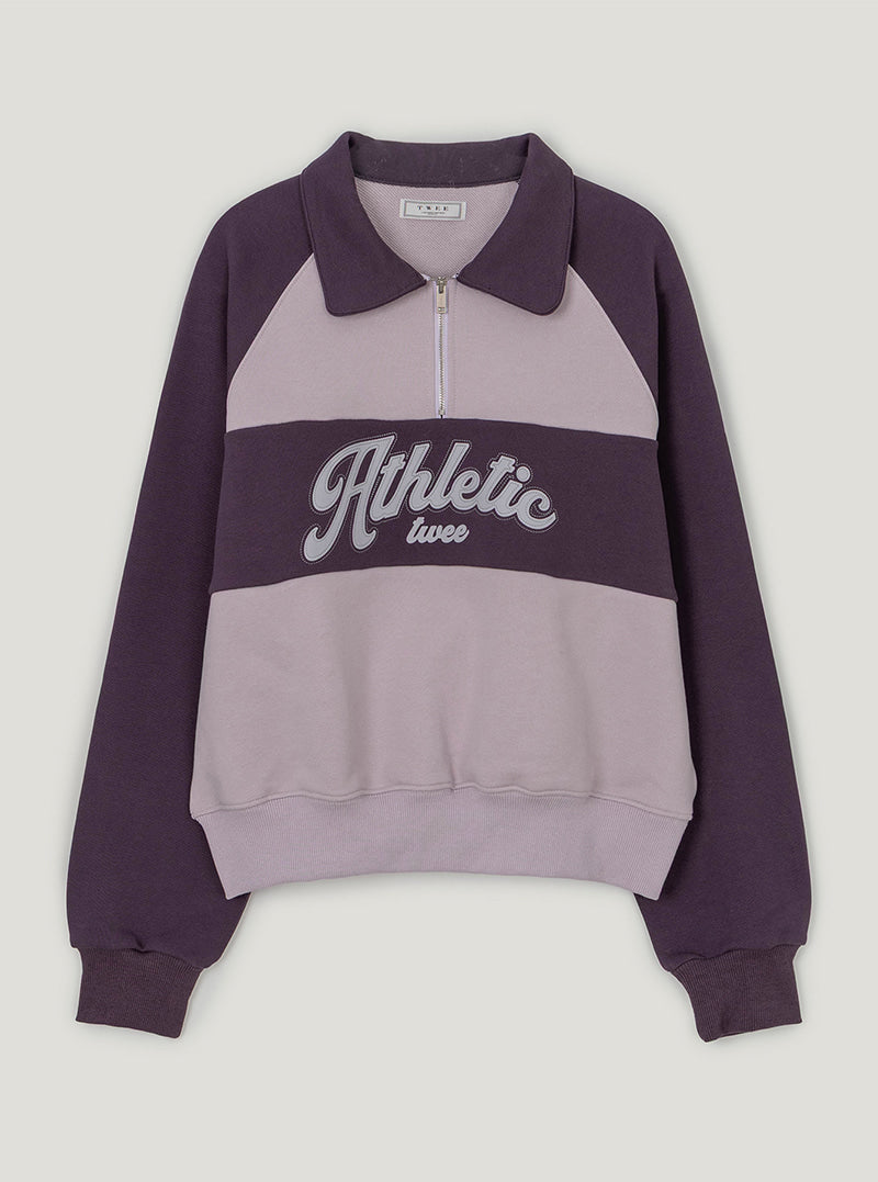 Tad contrast lettering half zip-up sweatshirt | Purple cutout