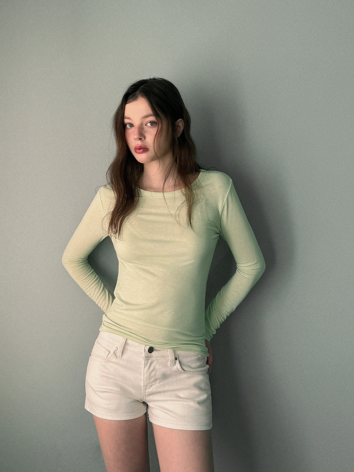 [TWEE] Lux Basic-Farbton Langarm-T-Shirt