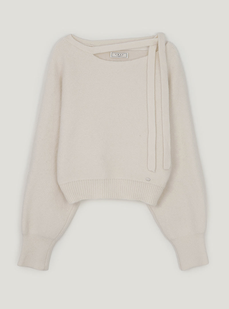 Hin one-off strap heavyweight long sleeve knit | Ivory cutout