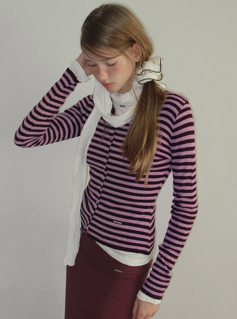 TWEE Pera stripe knit long sleeve cardigan | Product styling view 5