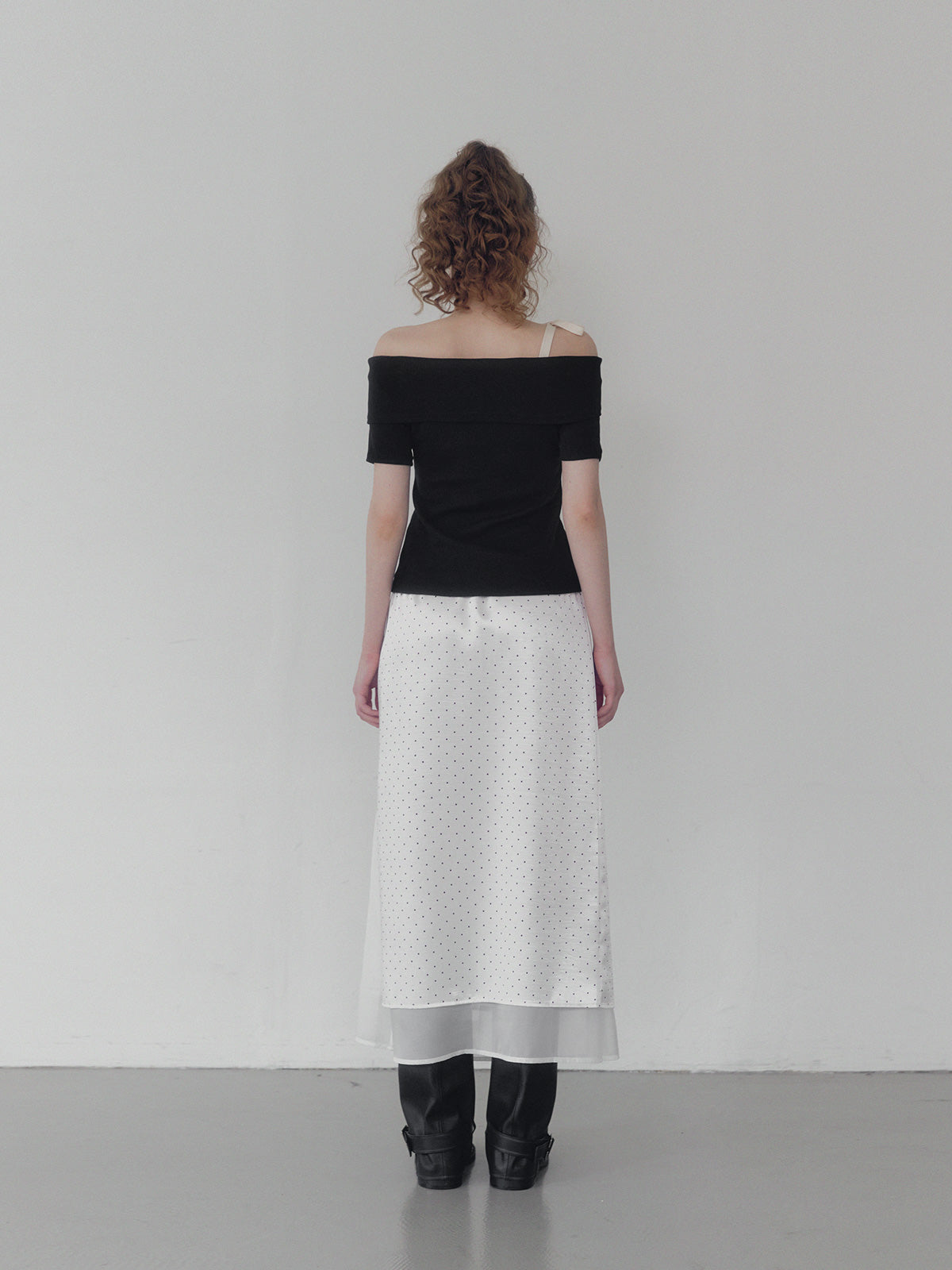 Purd dot layered banding long skirt