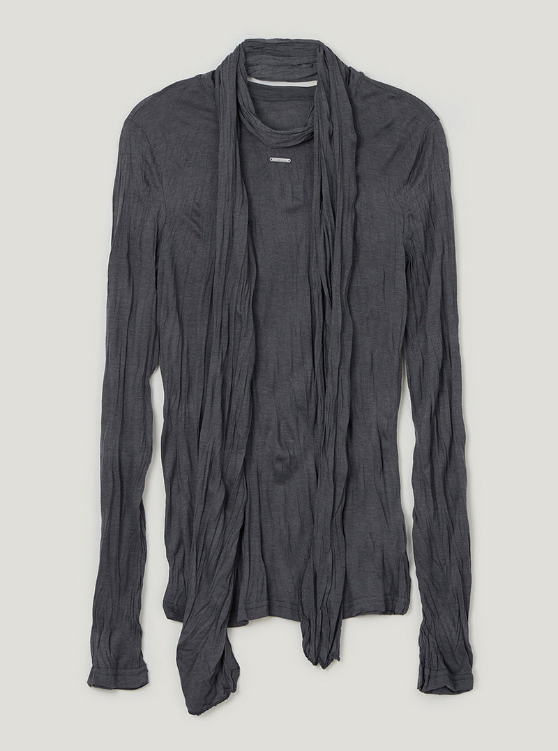 TWEE Toen wrinkle round neck long sleeve T-shirt (strap set) | Charcoal product-only view