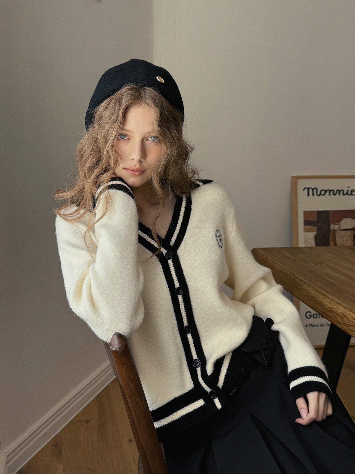 【TWEE】Cardigan à manches longues avec col contrastant Yurel