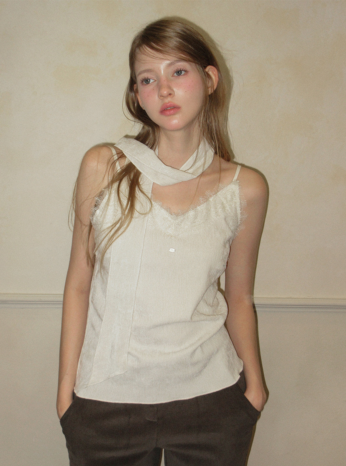 TWEE Pevol lace suede sleeveless blouse | Product styling view 6