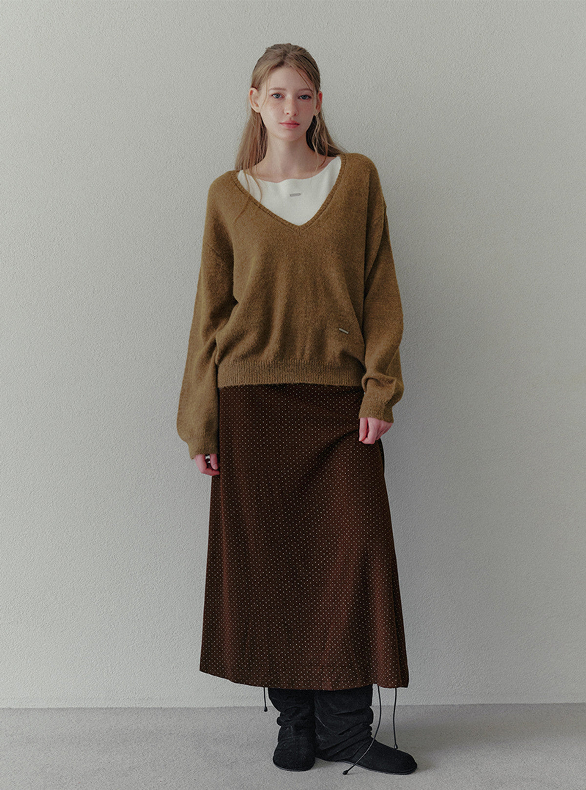Sorted deep V-neck long sleeve knit | View 3