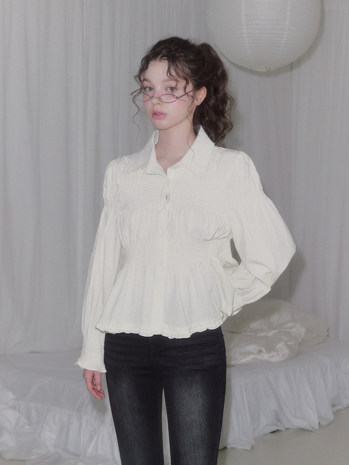 Riphos Wrinkle Long Sleeve Shirt Blouse