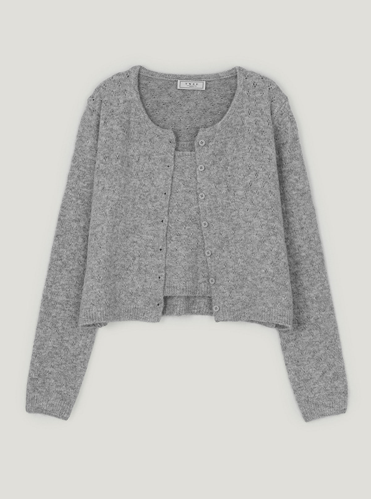 Leo punching knit sleeveless cardigan set | Light gray cutout