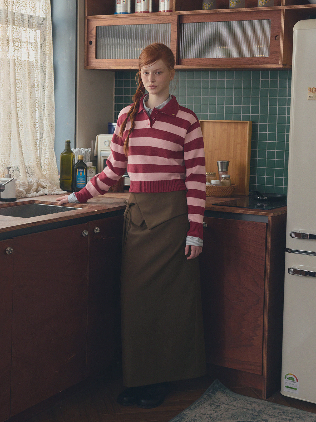[TWEE] Pull en maille à col contrasté Nuo Stripe à manches longues