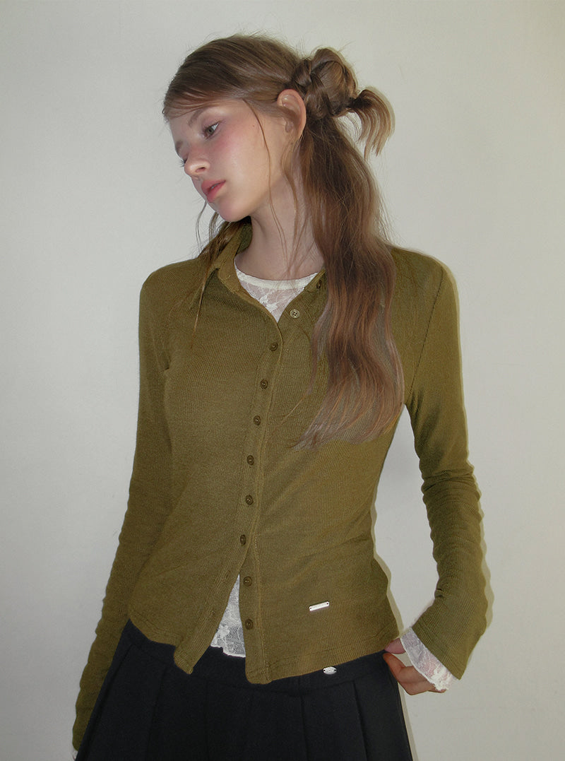 TWEE Toel basic collar long sleeve T-shirt | Product styling view 3