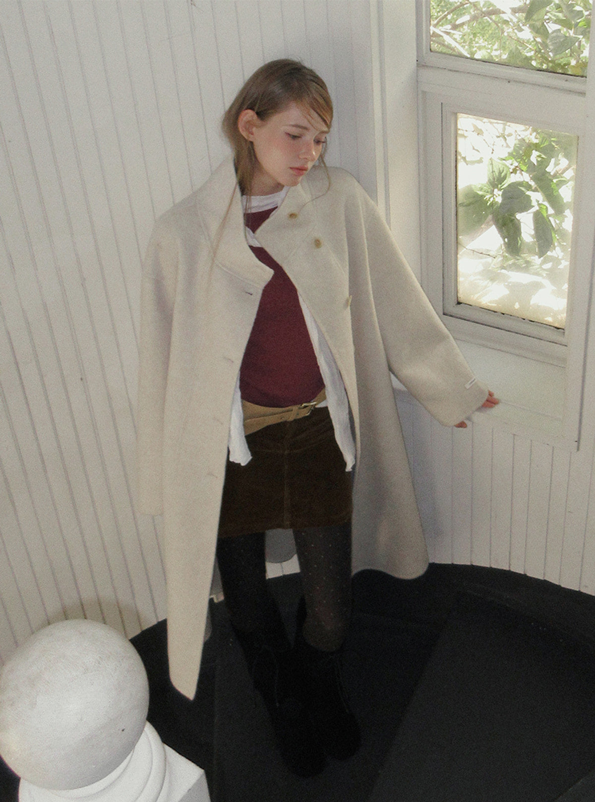 Obez asymmetric button handmade long coat (strap set) | View 18