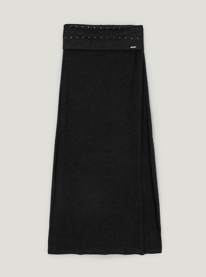 TWEE Nego stud folding maxi long skirt | Charcoal product-only view