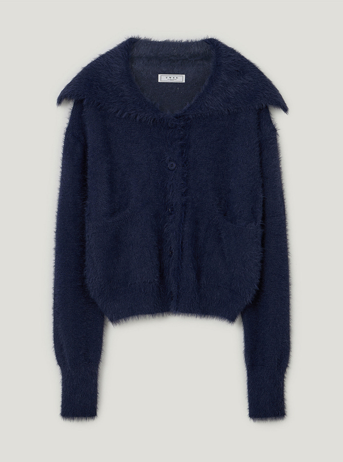 TWEE Sophie brushed collar knit long sleeve cardigan | Navy product-only view