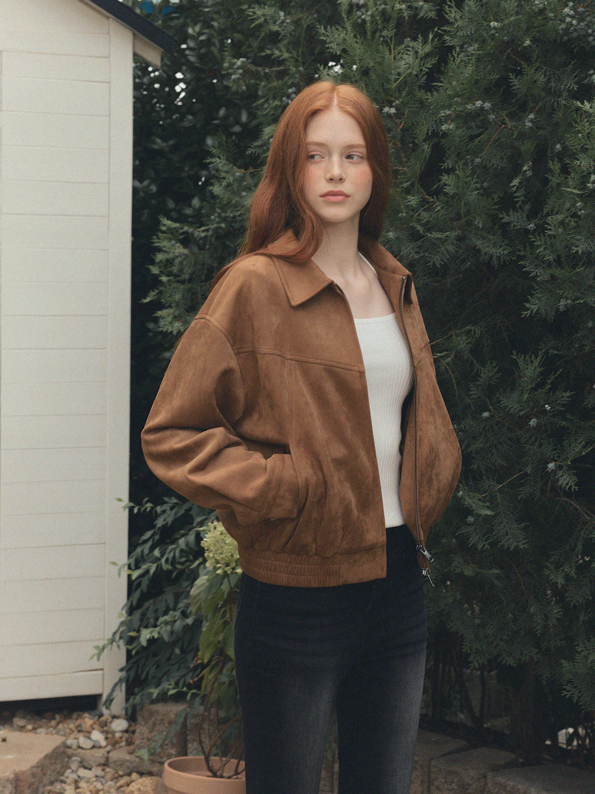 Loved Collar Blouson Jumper [Suede/ Leather]