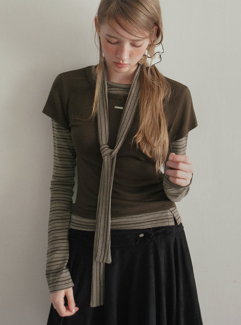 TWEE Solen stripe layered long sleeve T-shirt (strap set) | Product styling view 4