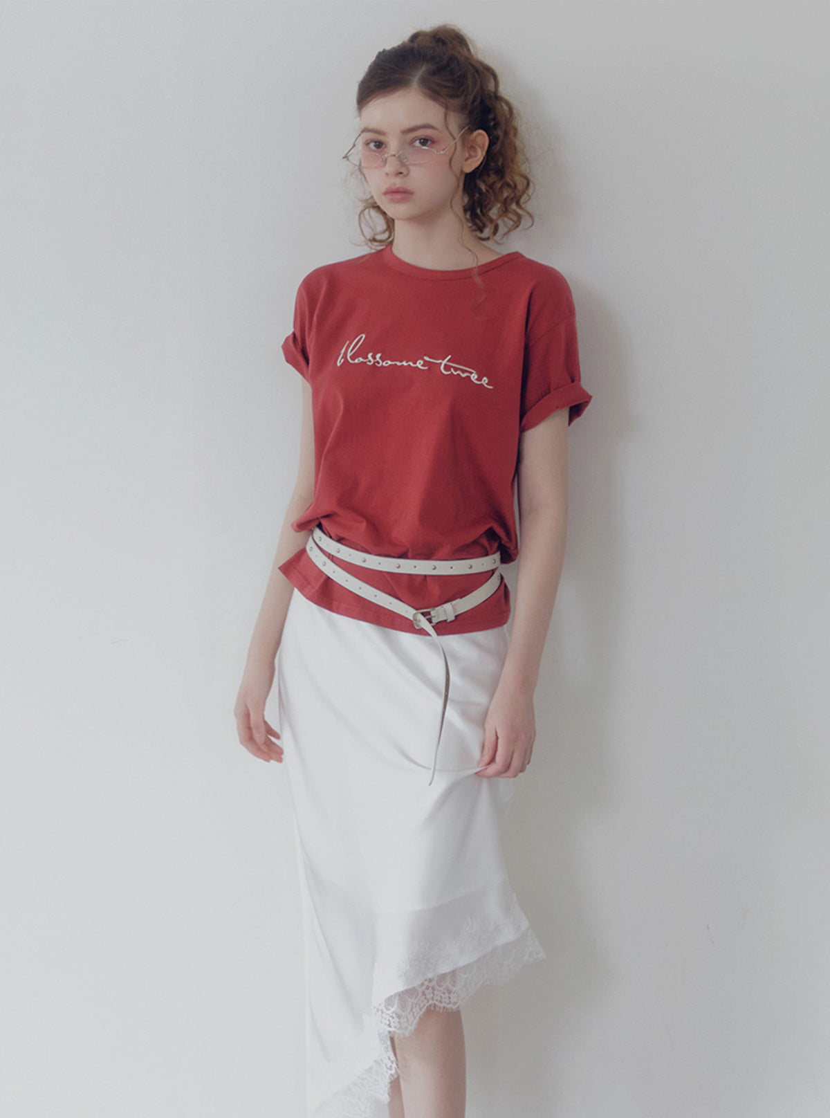 Devin Satin Lace-Trim Banding Skirt