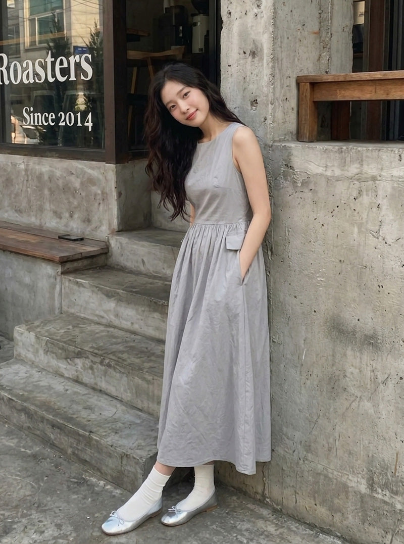 Roa pocket shirring long dress | View 4