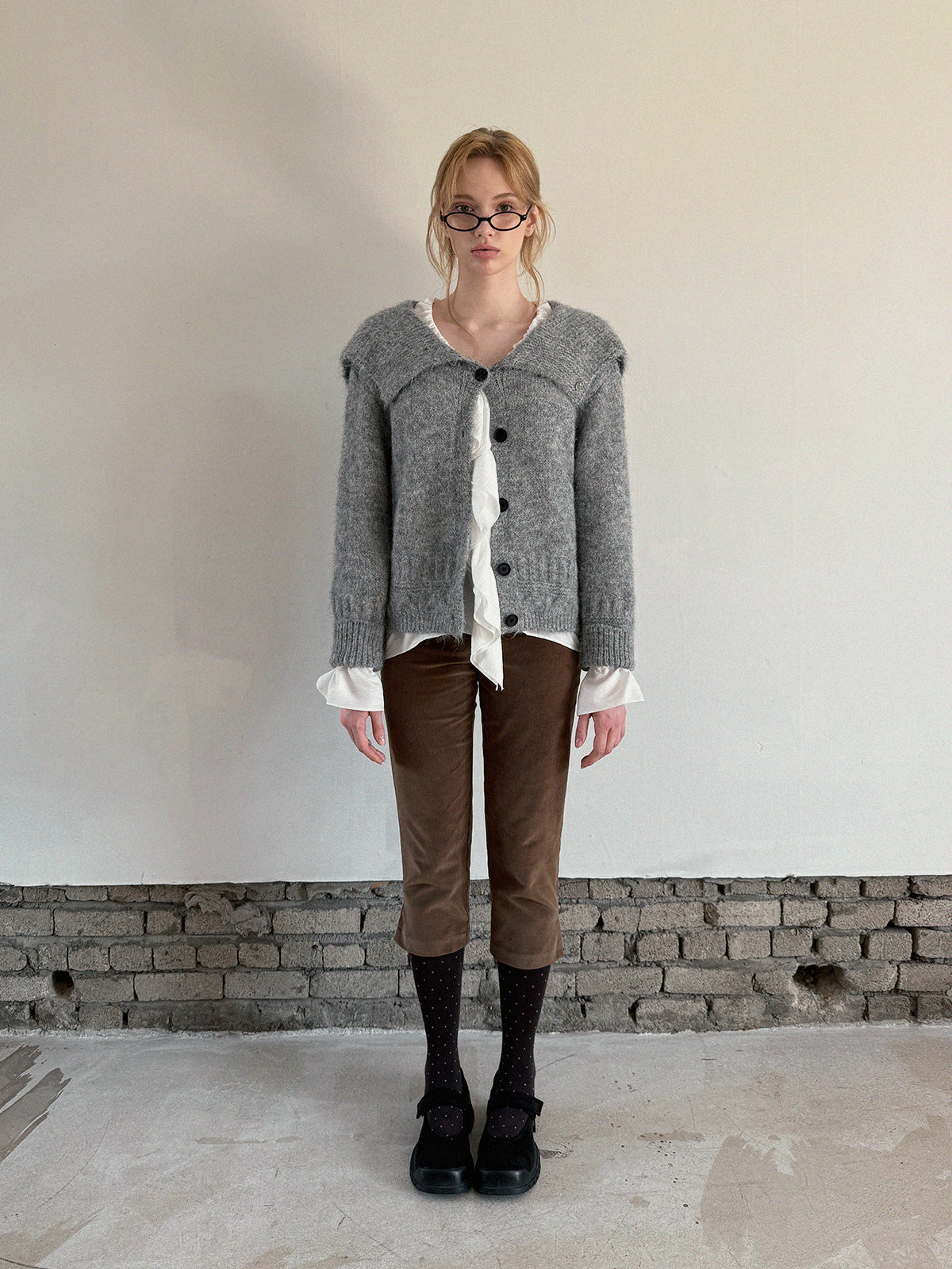 Comf Sailor-Collar Knit Cardigan