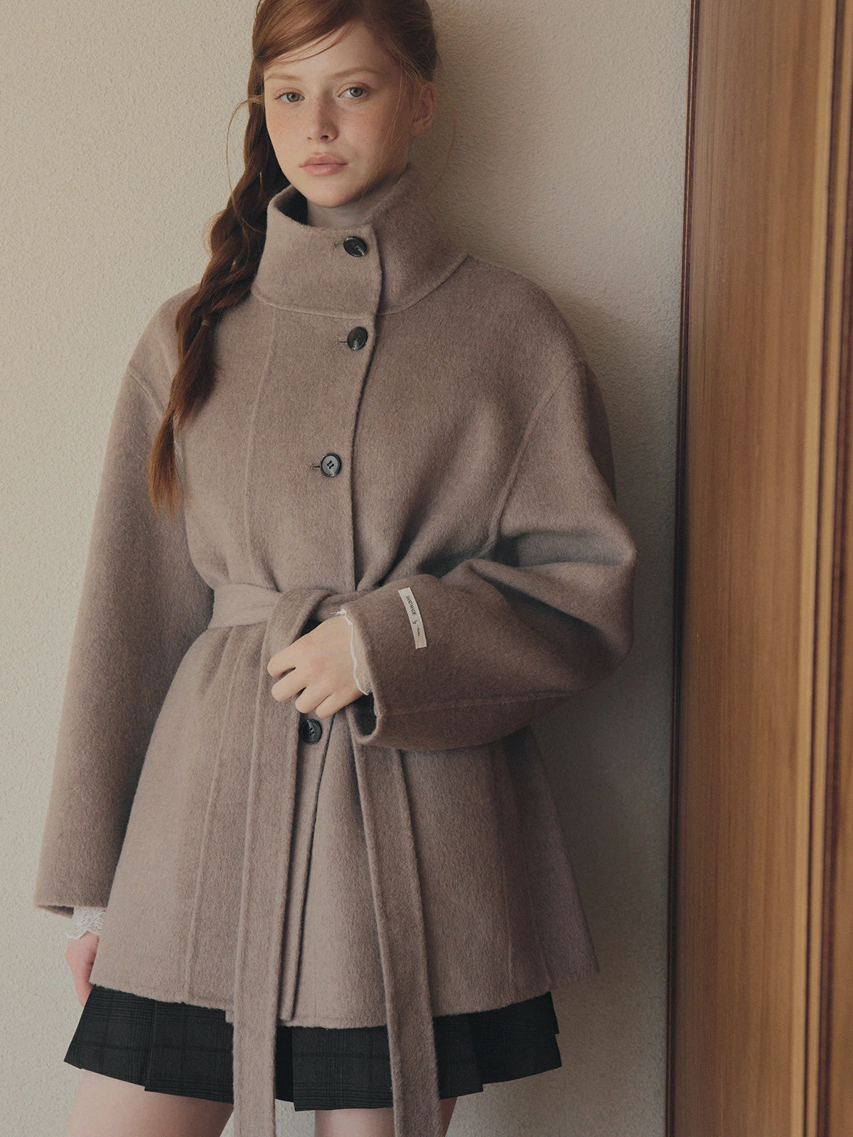 [TWEE]Manteau mi-long fait main Heton à col montant (avec sangle)