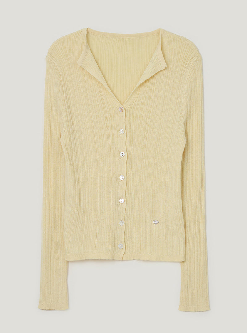 TWEE Rie basic ribbed knit long sleeve cardigan | Yellow product-only view