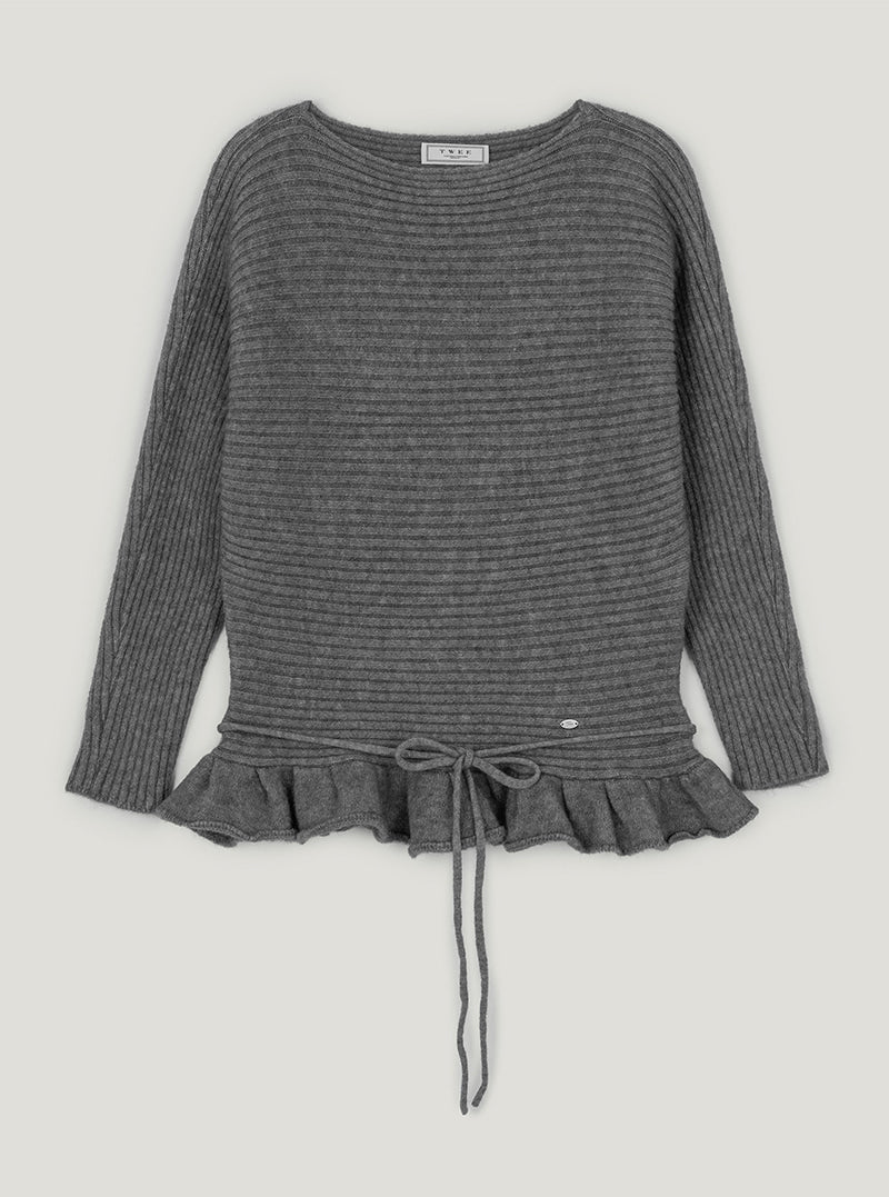 Seodin wave flare long sleeve knit | Gray cutout