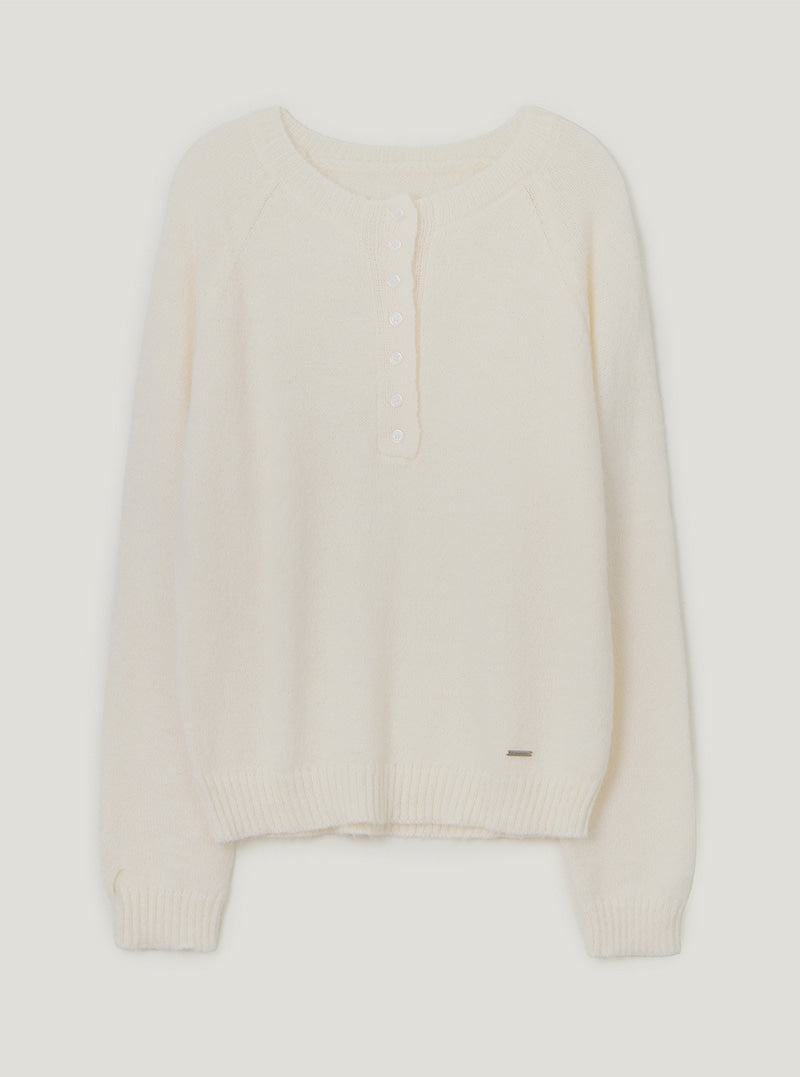 TWEE Pomki button brushed long sleeve knit | Ivory product-only view