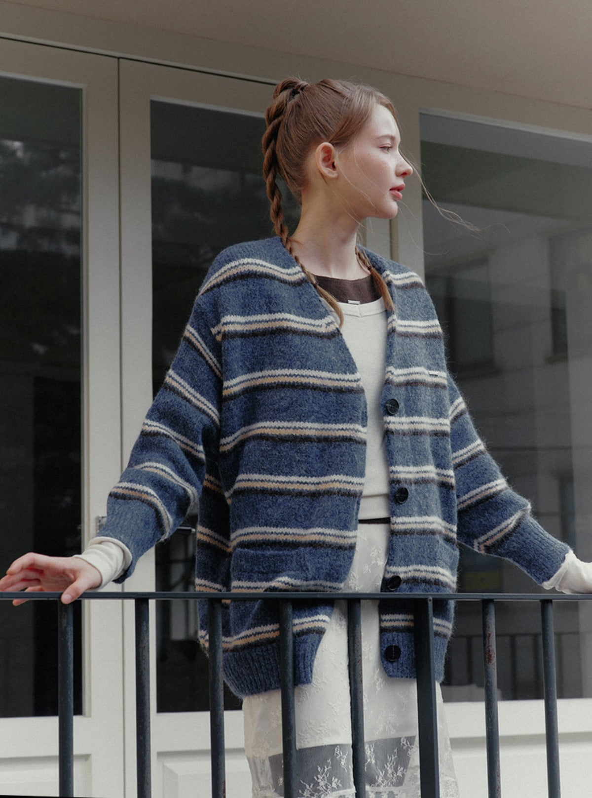 Reta V-neck oversized heavyweight knit long sleeve cardigan | Main