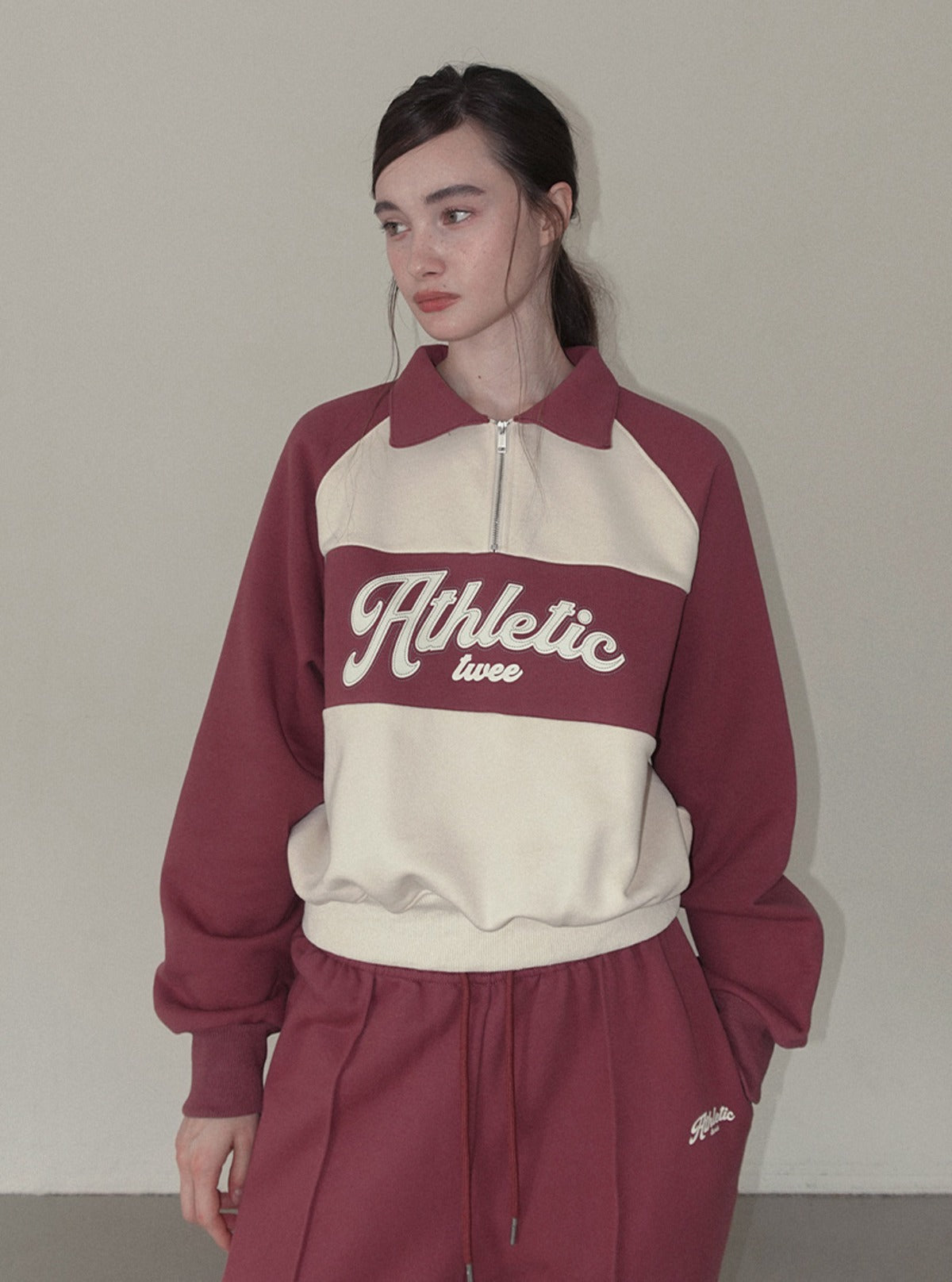 Tad contrast lettering half zip-up sweatshirt | Main