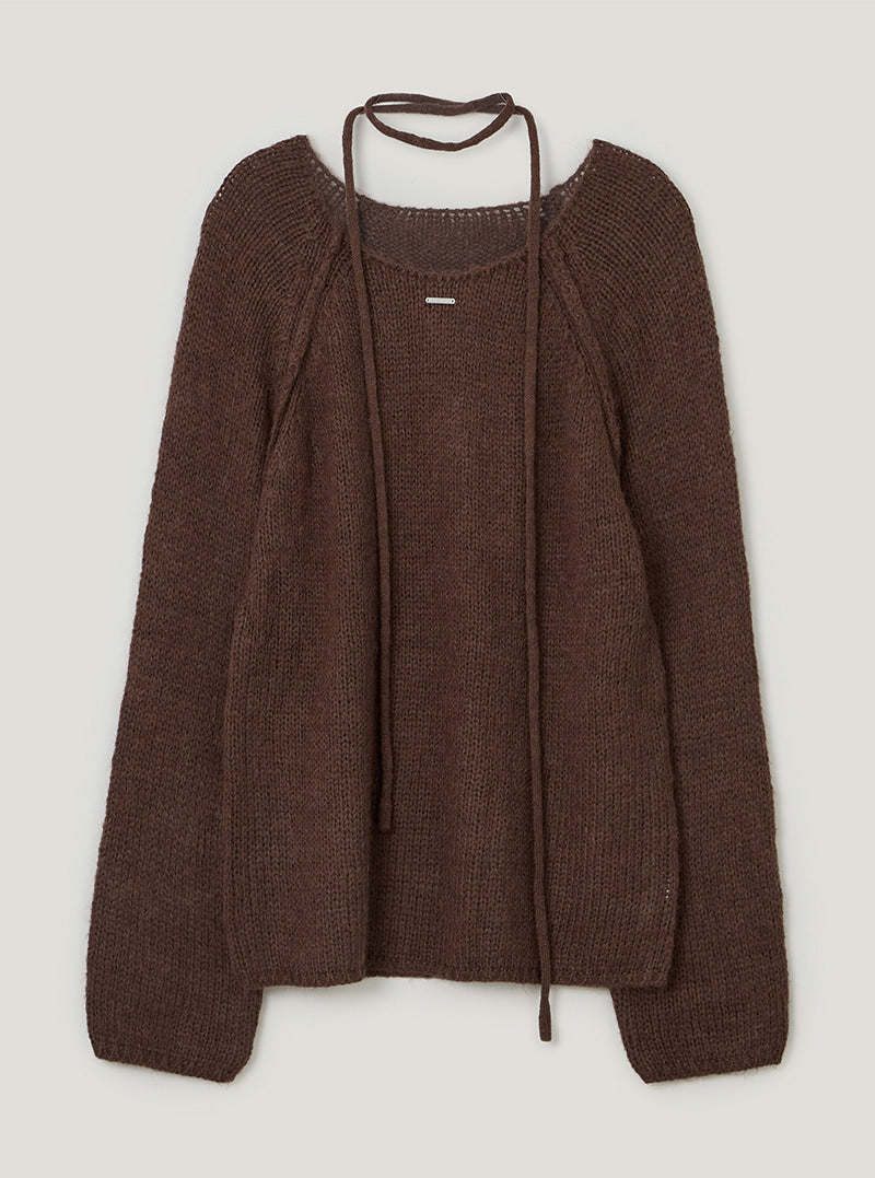 TWEE Muz oversized raglan brushed long sleeve knit (strap set) | Brown product-only view