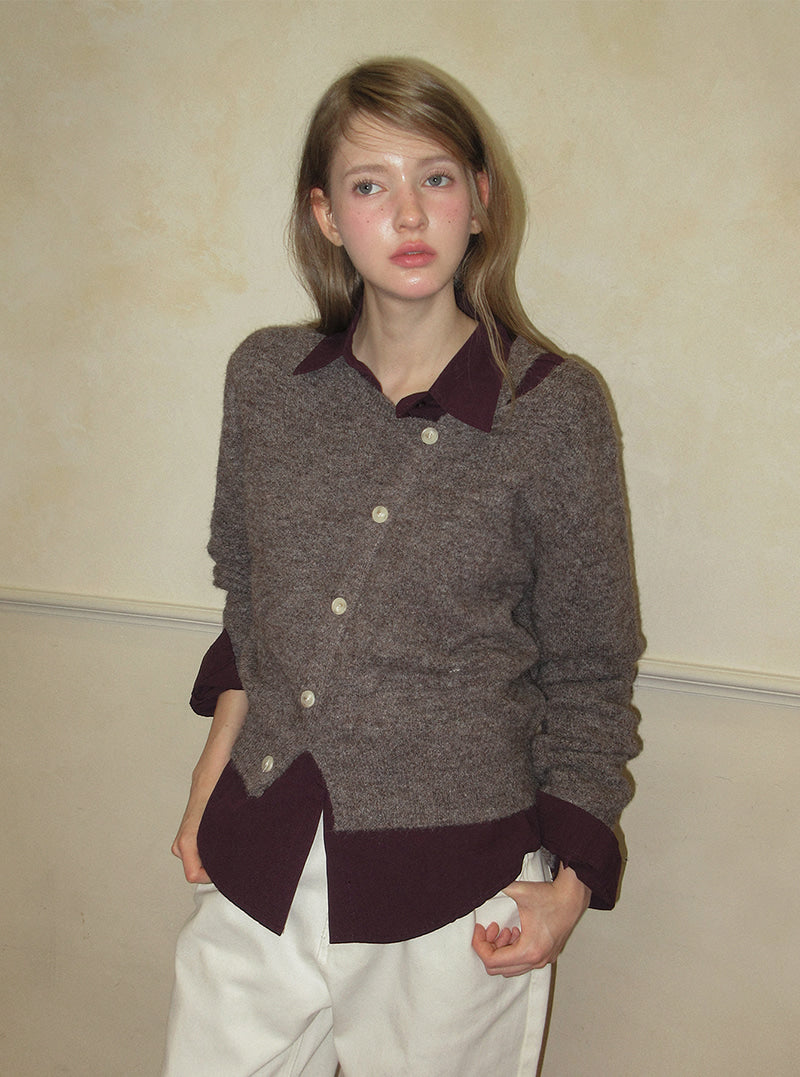 TWEE Newel diagonal button long sleeve knit | Product styling view 7
