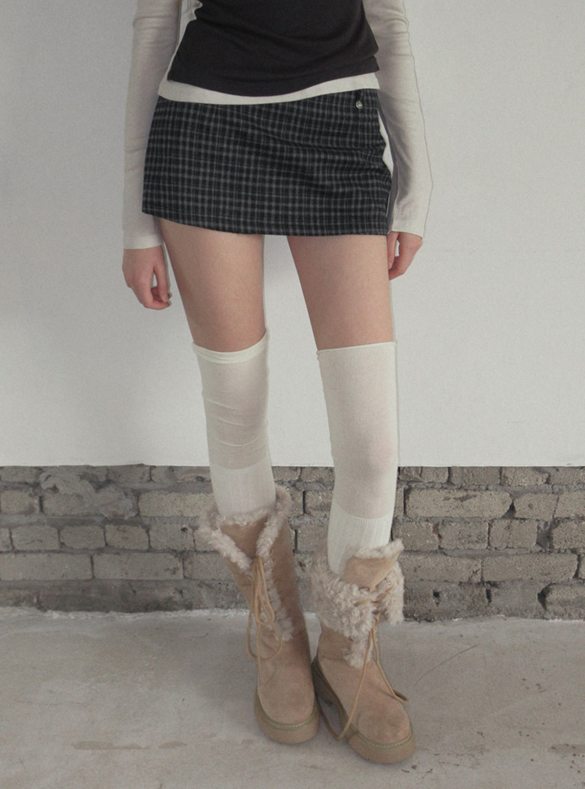 TWEE Baset check mini skirt shorts | Main product image