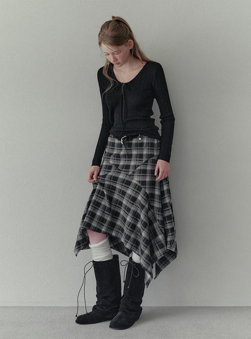 Pillin check asymmetric midi skirt (belt set) | View 11