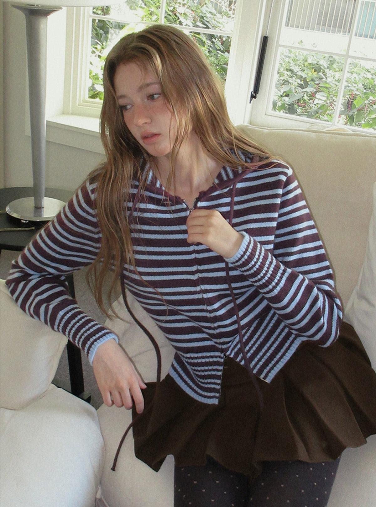 TWEE Error stripe knit hood zip-up | Main product image