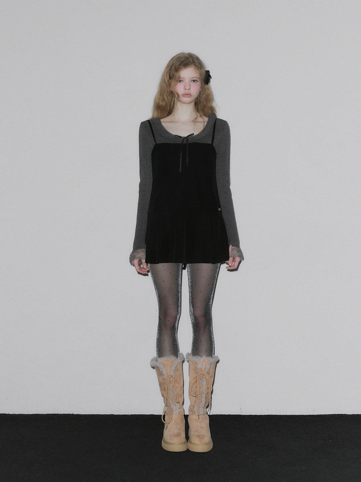 [TWEE] Pudin Velours Lagen Mini Kleid
